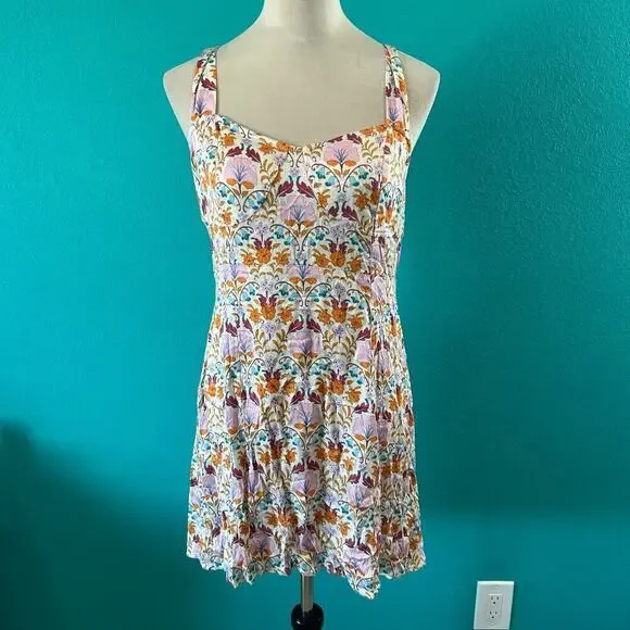 NWT Free People Women's Sasha Sweetheart-Neck Mini Dress Multi Floral Size L - Picture 3 of 8